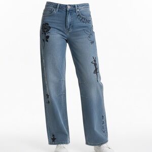 Playboy Jeans Wmns 9 Light Wash Wide Leg Lover Sinner Rose Bunny Biker Skater
